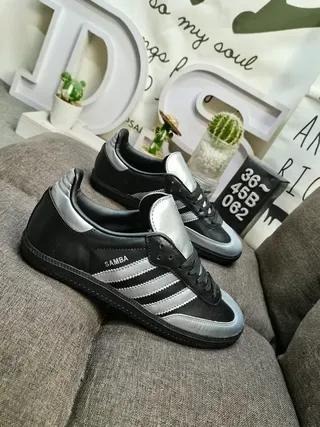 Adidas Samba Black and Silver Metallic Lifestyle Sneakers 9