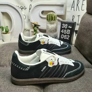Adidas Samba Black and White Stitched Lifestyle Sneakers