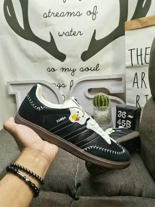 Adidas Samba Black and White Stitched Lifestyle Sneakers 5
