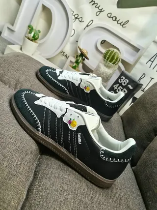 Adidas Samba Black and White Stitched Lifestyle Sneakers 7