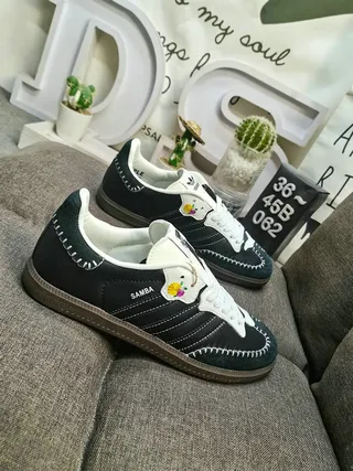 Adidas Samba Black and White Stitched Lifestyle Sneakers 9