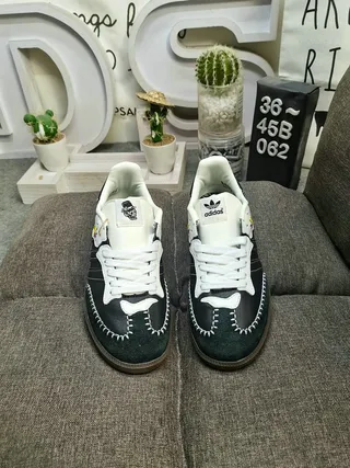 Adidas Samba Black and White Stitched Lifestyle Sneakers 10