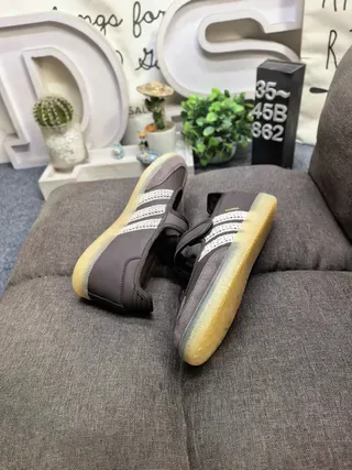 Adidas Samba Brown Beige Laceless Strap Closure Suede-Like Upper Lifestyle Sneakers 6