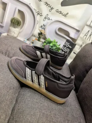 Adidas Samba Brown Beige Laceless Strap Closure Suede-Like Upper Lifestyle Sneakers 7