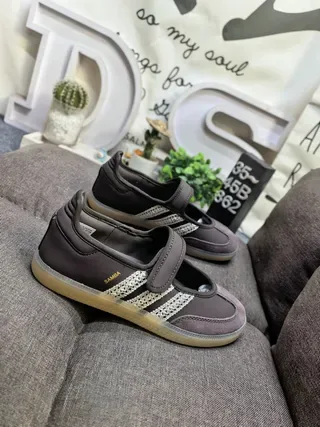 Adidas Samba Brown Beige Laceless Strap Closure Suede-Like Upper Lifestyle Sneakers 9