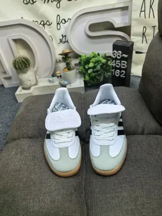 Adidas Samba भूरी बहुरंगी जिराफ प्रिंट एक्सेंट चमड़ा लाइफस्टाइल स्नीकर 10