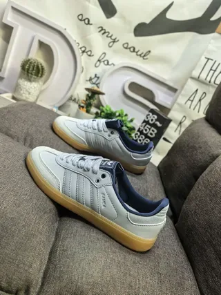 Adidas Samba Light Gray and Navy Lifestyle Sneakers 7