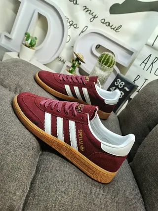 Adidas Spezial Burgundy Suede White Stripes Lifestyle Sneakers 7