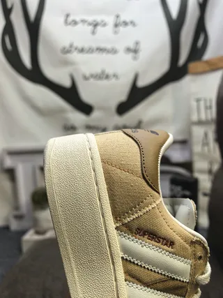 Adidas Superstar Beige and White Canvas Lifestyle Sneakers 3