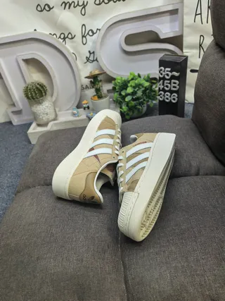 Adidas Superstar Beige and White Canvas Lifestyle Sneakers 6
