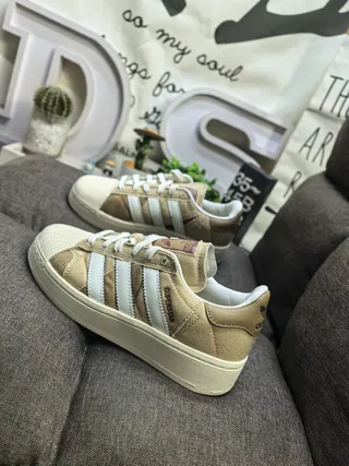 Adidas Superstar Beige and White Canvas Lifestyle Sneakers 7