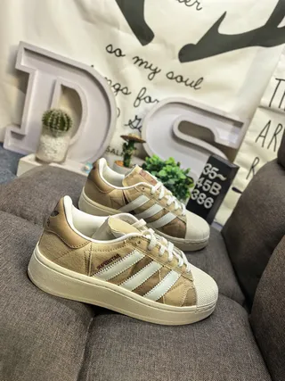 Adidas Superstar Beige and White Canvas Lifestyle Sneakers 9