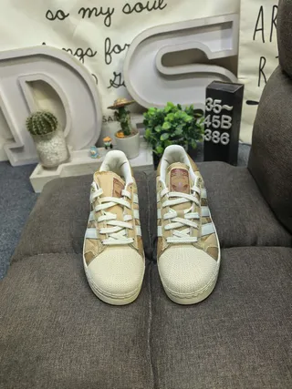 Adidas Superstar Beige and White Canvas Lifestyle Sneakers 10