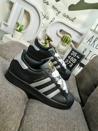 Adidas Superstar Black and Silver Metallic Lifestyle Sneakers 9