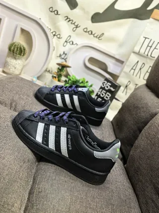 Adidas Superstar Black White Gray Purple Lifestyle Sneakers 7