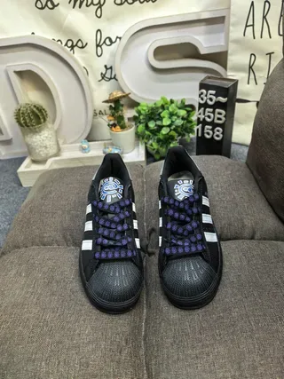 Adidas Superstar Black White Gray Purple Lifestyle Sneakers 10