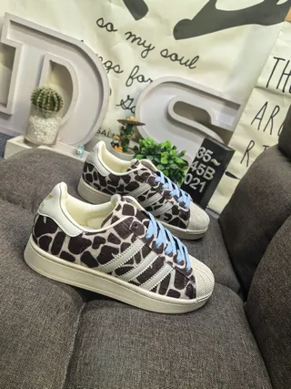 Adidas Superstar Giraffe-Print Light Blue Lace Lifestyle Sneakers 9