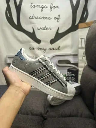 Adidas Superstar Gray Woven Stripe Denim Tab Lifestyle Sneakers 5