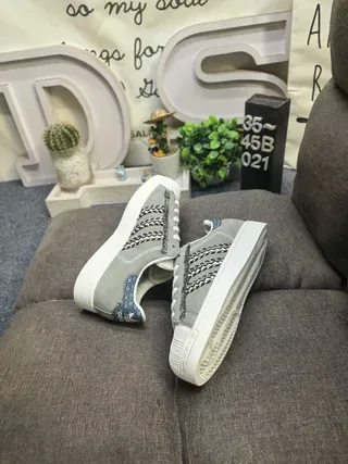 Adidas Superstar Gray Woven Stripe Denim Tab Lifestyle Sneakers 6