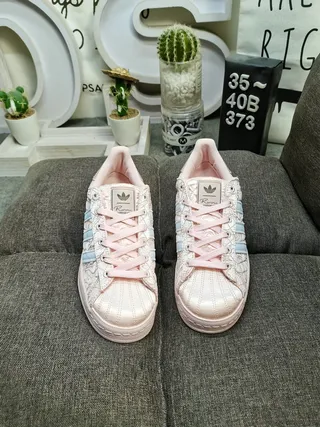 Adidas Superstar Quilted Dusty Pink Light Blue Lifestyle Sneakers 10