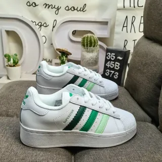 Adidas Superstar White and Green Lifestyle Sneakers