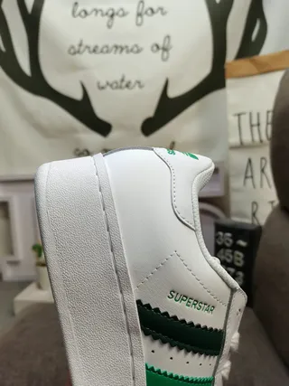 Adidas Superstar White and Green Lifestyle Sneakers 3