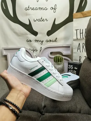 Adidas Superstar White and Green Lifestyle Sneakers 5