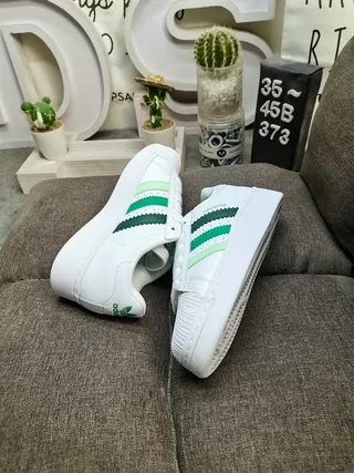 Adidas Superstar White and Green Lifestyle Sneakers 6