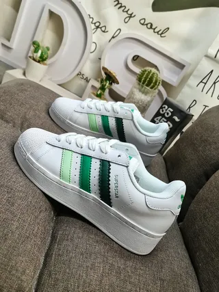 Adidas Superstar White and Green Lifestyle Sneakers 7