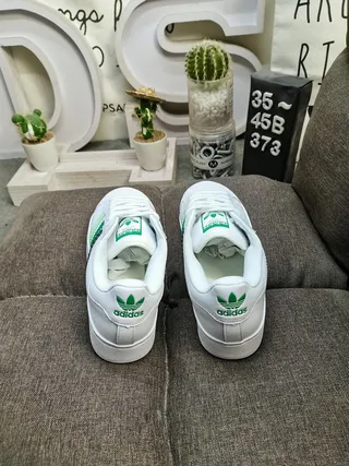 Adidas Superstar White and Green Lifestyle Sneakers 8