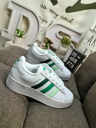 Adidas Superstar White and Green Lifestyle Sneakers 9