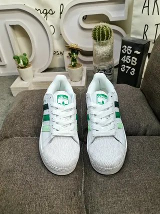 Adidas Superstar White and Green Lifestyle Sneakers 10