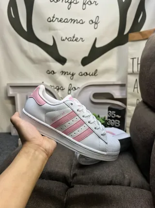 Adidas Superstar White and Pink Lifestyle Sneakers 5