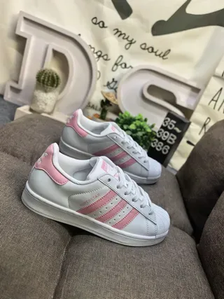 Adidas Superstar White and Pink Lifestyle Sneakers 9