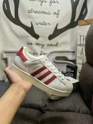 Adidas Superstar White and Red Lifestyle Sneakers 5