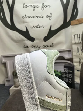 Adidas Superstar White Green Shell Toe Three Stripes Lifestyle Sneakers 3