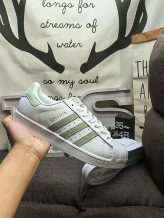 Adidas Superstar White Green Shell Toe Three Stripes Lifestyle Sneakers 5