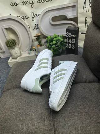 Adidas Superstar White Green Shell Toe Three Stripes Lifestyle Sneakers 6