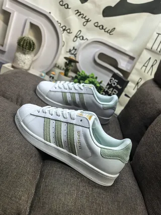 Adidas Superstar White Green Shell Toe Three Stripes Lifestyle Sneakers 7