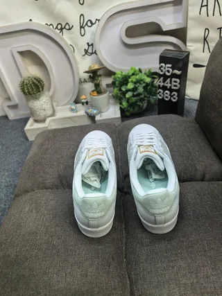 Adidas Superstar White Green Shell Toe Three Stripes Lifestyle Sneakers 8