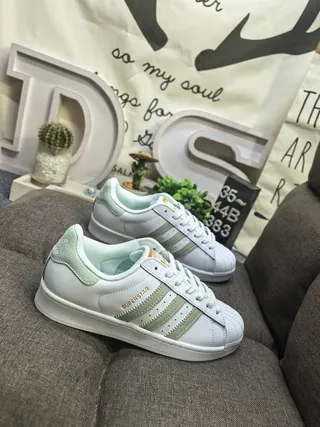 Adidas Superstar White Green Shell Toe Three Stripes Lifestyle Sneakers 9