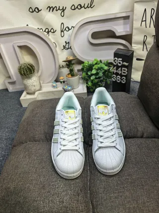 Adidas Superstar White Green Shell Toe Three Stripes Lifestyle Sneakers 10