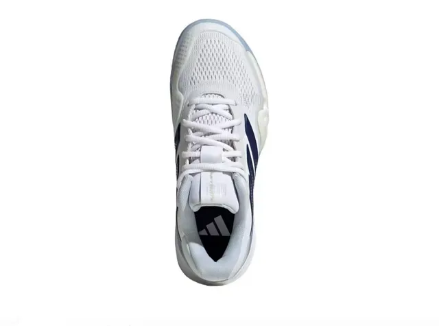 Adidas White and Navy Three-Stripe Mesh Performance Sneaker 3