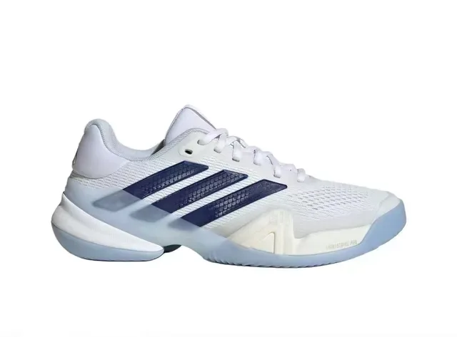 Adidas White and Navy Three-Stripe Mesh Performance Sneaker 4