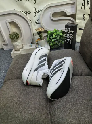 Adidas White Black Engineered Mesh Upper Perforated Three Stripes Running Shoes 6