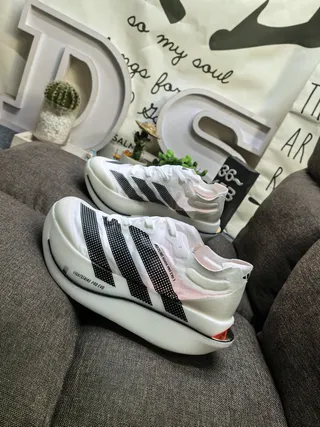 Adidas White Black Engineered Mesh Upper Perforated Three Stripes Running Shoes 7