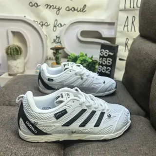 Adidas White Black Lightweight Mesh Upper Three-Stripe Side Panel Sneakers