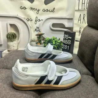 Adidas White Black T-Bar Velcro Strap Three-Stripe Side Panel Lifestyle Sneakers