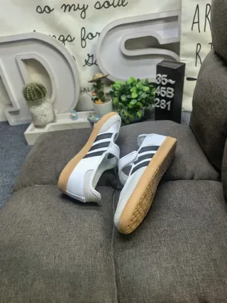 Adidas White Black T-Bar Velcro Strap Three-Stripe Side Panel Lifestyle Sneakers 6