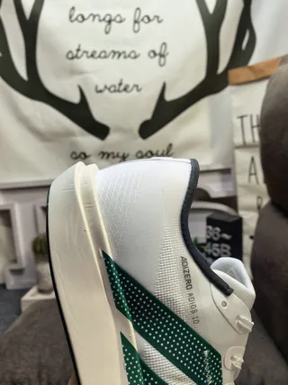 Adidas White Green Lightweight Engineered Mesh Upper Perforated Three-Stripe Overlay Running Shoes 3